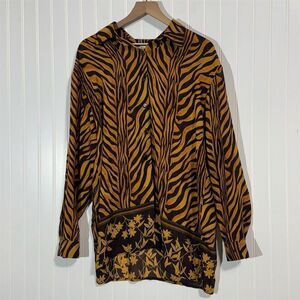 Vintage Gantos Animal Print Blouse Medium Zebra‎ Tiger Floral Button Down 90s